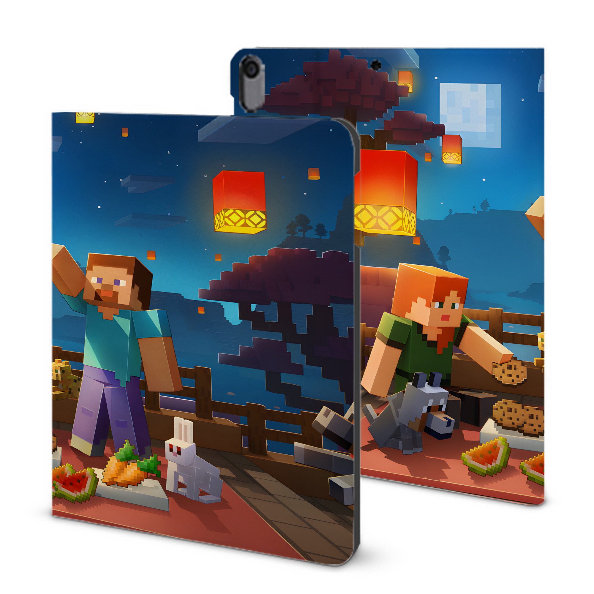 （画像用） マインクラフト ブロックの世界 Minecraft MC Block world IPad ケース ブック型 PUレザー TPU 耐衝撃 軽量 薄型 ペン収納なし 全面保護 IPad 各モデル対応